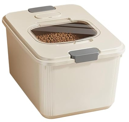 Hoj545 Récipient de stockage de nourriture pour chien – Jusqu'à 9 kg – Conteneur pliable avec roulettes et petit récipient de 2,5 l pour garder les aliments secs et frais (kaki) Hoj545 (beige, 26,8 x