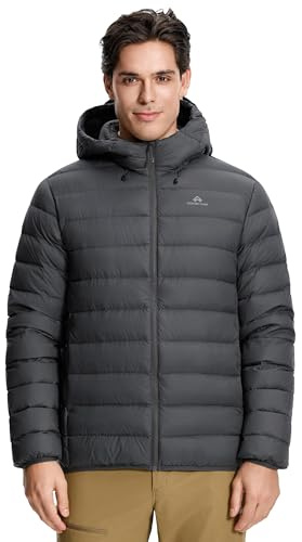 Pioneer Camp Giacca da Uomo in Piuma d'Oca Invernale 90% Piuma d'Oca 650 Fill Leggera Calda Piumino Trapuntato Impermeabile Antivento Abbigliamento Compattabile con Cappuccio Giacca da Esterno, grigio