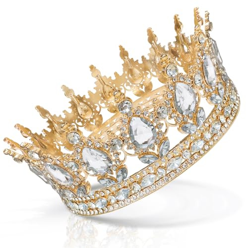 Coco Berming Couronne Ronde en Strass, Diadème de Mariée Scintillant, Tiare Baroque en Cristal pour Mariages, Anniversaires, Souvenirs Voyage, Fêtes, Salons Professionnels (Or)