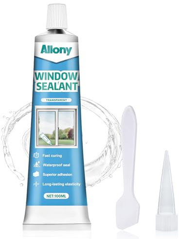 ALLONY Fenstersilikon, Bausilikon Transparent, Glasversiegelung, Dichtmasse Wasserdicht, Abdichtung von Verglasungen, Vordächern, Gewächshäusern, Fensterdichtung für Innen & Außen, Bausilikon, 100ML