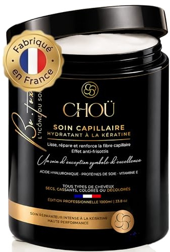 CHOÜ-BO-TOX Capillaire Professionnel-Masque ultra réparateur à la kératine naturelle- à l’acide hyaluronique-protéine de soie-Vitamine E -Cheveux Secs et Abimés -Lisse,Renfore,Hydrate et Répare 1000ML