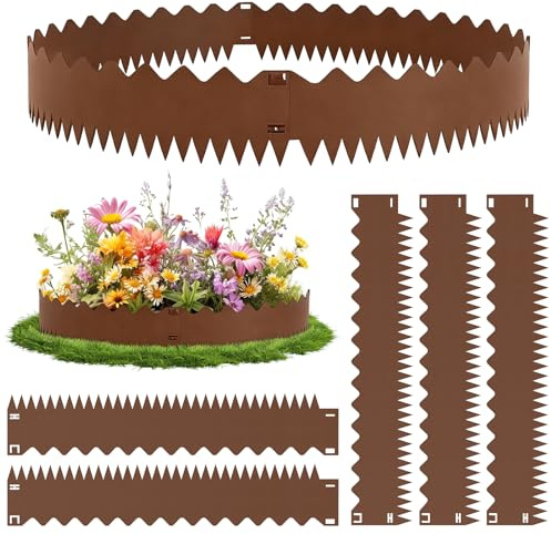 5 Pieza 5.37M Borde Jardin,Altura 20cm Bordura Césped Flexible,Borde Paisajismo de Acero Corten,Separador Jardín Exterior Ondulado,Borduras Jardín para Terraza Parterres Camino