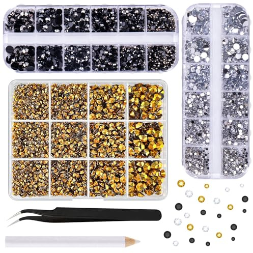 ASTARON Svart guld hartsstrass för hantverk, 2 mm – 6 mm blandade 12 000 st flatback hartsädelstenar för hantverk ädelstenar bulk Jelly AB Bedazzling diamanter för naglar, tumblers, muggar dekoration