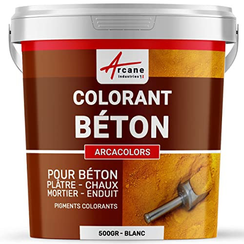 ARCANE INDUSTRIES Pigments, colorants, pour béton, Ciment, Enduit, mortier, Dalle, Chaux, plâtre, oxydede Fer, Chrome, Titane : Arcacolors - 500 GR Blanc