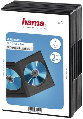 Hama Boîtier Double (pour DVD, Convient également aux CD et disques Blu-Ray, avec Film pour l'insertion de la Jaquette, Lot de 5) Noir