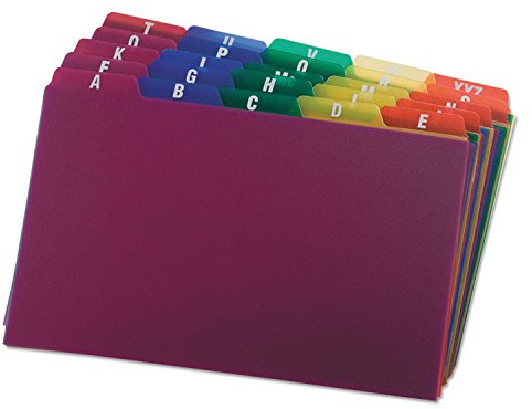 Oxford Poly Index Card Guides, Alphabetical, A-Z, Assorted Colors, 5 x 8 Size, 25 Guides per Set (73155)