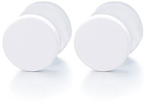 12MM 2 Herren Damen Weiß Kreis Ohrringe Ohrstecker Edelstahl Fake Plugs Ohr Cheater Tunnel Gauges Ohr-Piercing Edelstahl