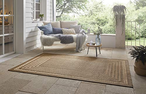 NORTHRUGS In- und Outdoor Teppich Limonero 200x290 cm – Flachgewebe Sisal-Look Skandi-Design Wetterfest für Balkon Terrasse Wintergarten Küche Badteppich Wohnzimmerteppich Wasserfest in Beige Braun