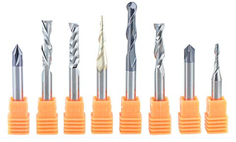 SpeTool - Set di 8 punte per fresa CNC per incisione, in carburo massiccio, con profilo in legno, con scanalatura a V, attacco da 1/4 pollici