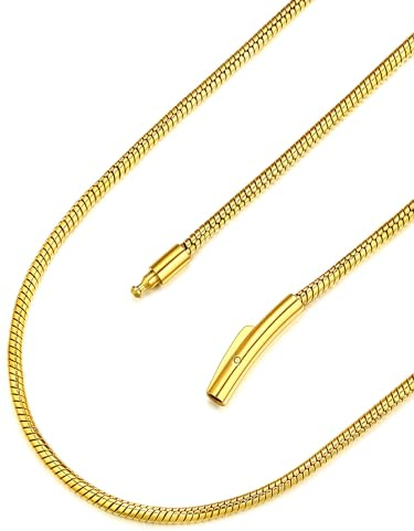 FaithHeart Cadena Serpiente Redonda Oro Hombre Acero Inoxidable Dorado 2mm Ancho Collar de Cadenas Cierre de Presión Joyas Hombres Mujeres 65cm