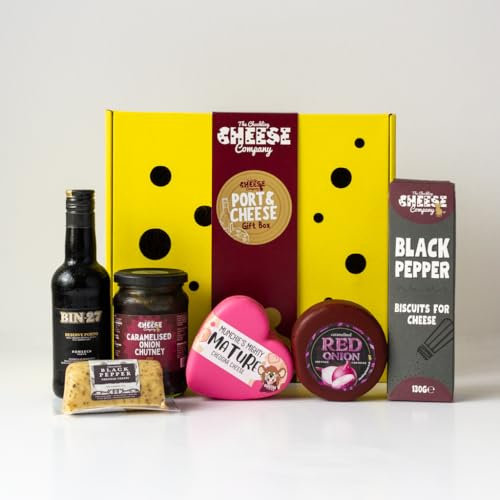 Cheese and Port Gift Box. The Ultimate Port Gift Set For Food Gifts For Men And Women To Enjoy. Perfect For Birthday Hampers For Women And Men. Delicious Unusual Gifts. The Chuckling Cheese Company.