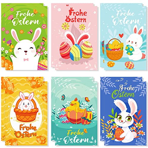 THEXIU Tarjetas de Pascua,12pcs Tarjetas de Felicitación Pascua,Tarjetas de Pascua Conejos,Pascua Tarjetas Postales de Papel,Juego de Tarjetas de Felicitación,Set de Tarjetas Postales Con Diseño