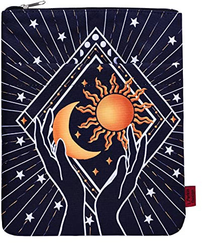 LParkin Astrologie-Buchhülle mit Reißverschluss für Taschenbücher, 28,9 x 21,6 cm, Buchgeschenk in Schwarz aus Baumwollleinen/Polyester