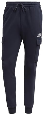 adidas Hombre Essentials Fleece Regular Tapered Cargo Pants, Grey / White, S