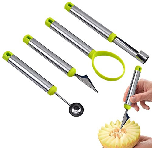 Coltelli per intagliare la frutta,Set paletta per melone da 4 pezzi con acciaio inossidabile | Coltelli per anguria professionali in acciaio inossidabile per scolpire la frutta Set di strumenti
