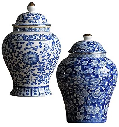 LOVIVER Universal Vase - 2pcs Porcelain Storage & Temple Jar for Living Room, Bedroom & Restaurant Decor