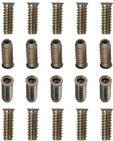 YoiYee M6 x 30mm Threaded Insert Nuts Heavy Duty for Wood Furniture, Hex Socket Drive, Zinc Yellow Passivated - 20pcs