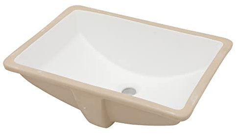 Lordear Fregadero de baño empotrado, de 53 x 38 cm, rectangular, porcelana blanca, cerámica, bajo encimera, lavabo con desbordamiento