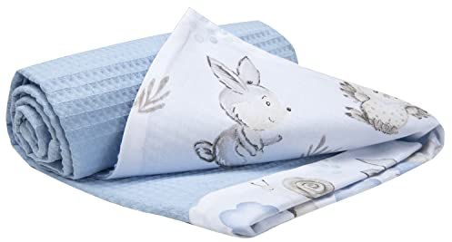 Medi Partners Babydecke Baby Decke Neugeborenen - Kuscheldecke Geschenk Babydecken 75x100cm für Kleinkinder Mädchen Krabbeldecke Kinderbett Kinderwagen 100% Baumwolle (REH und Igel mit blau Waffel)