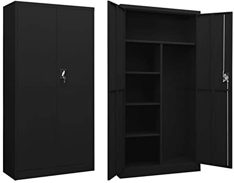 Yolola Armario de metal negro, armario con cerradura, armario de metal para productos de limpieza, armario de metal, armario multiusos, 90 x 40 x 180 cm, acero