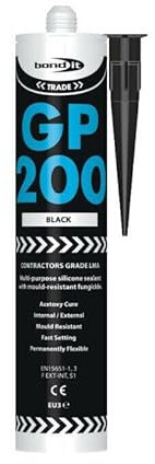 Bond-It GP200 General Purpose Silicone Sealant Waterproof - EU3 Cartridge 280ml Bath Shower Basin Window Frames Quick Drying (Black)
