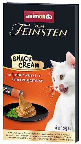 animonda vom Feinsten Katzen Snack Cream (6 x 15g), Köstlicher Katzensnack mit mit Leberwurst + Gartengemüse in praktischen Frischebeuteln