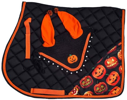 Halloween All Purpose English Saddle Pad | Horse Riding Pad | Fly Bonnet | Horse Riding Equestrian Saddle Pad| (COB)