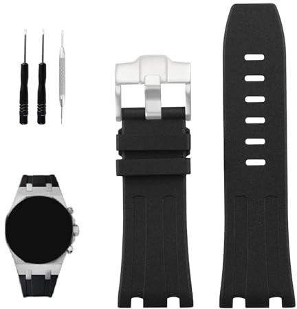 XIW Kompatibel mit 28 mm Audemars Piguet AP Royal Oak Offshore-Uhr 15703 15710 15400 26470 26400, Gummi-Uhrenarmband, Ersatz für Herren, Silikon-Armband, Damenarmband (28 mm, silberfarbene Schnalle)