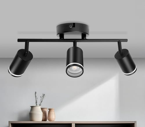 GeyouLux Taklampa med 3 svängbara LED-spotlights, GU10 takspotlights, svart spotlight, spotramp spotlight, spotlampa för kök, vardagsrum, sovrum (utan glödlampa)