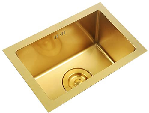 CuNtoHHH Kitchen Sink Golden Mini Single Sink Washbasin Undercounter Basin Kitchen Built-in Small Square Kitchen Washbasin/Gold/60 * 40Cm