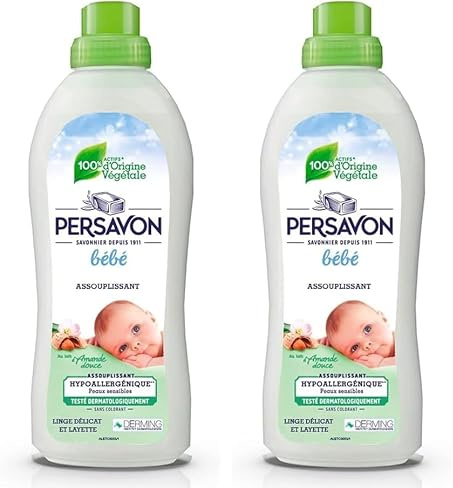 Persavon - Bébé Assouplissant, au Lait d'Amande Douce, Linge Délicat et Layette, Hypoallergénique, Peaux Sensibles, Sans Colorant - 750 ml, 750.00 ml (Lot de 2)