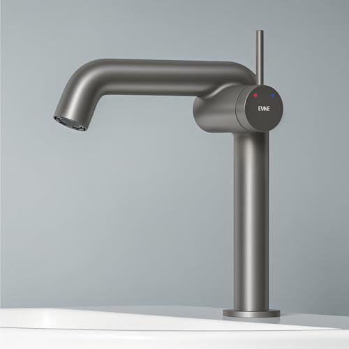 EMKE Wasserhahn Bad Anthrazit Matt, 222 x 200 x 76 mm, Messing, Keramikkartusche, Badarmatur, Wasserhahn mit Luftsprudler, Waschtischarmatur, Mischbatterie Waschbecken-Armatur einfache Installation