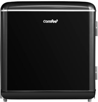 Comfee' RCD50BL2EURT(E) kleiner Kühlschrank, 47 Liter, Retro-Design, Mini-Kühlschrank, Tisch, einstellbarer Thermostat, leise, geeignet für Zuhause, Büro und Hotel, Schwarz [Energieklasse E]