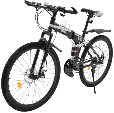 MooBeey 26 Inch Folding Mountain Bike With High Carbon Steel Body, 21 Speed Adjustable Mountain Bicycle With Dual disc brake, Height Adjustable Adult Bicycle MTB Folding Mountain Bikes for Men, Women