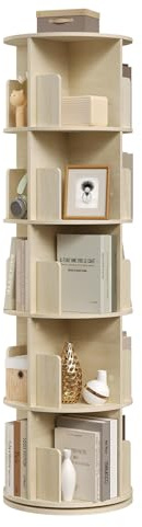 EUGAD Estanteria Giratoria, Libreria de 5 Niveles y 20 Comportamientos, 360° Giratoria, Estanteria Almecenaje para Oficina, Salón, Estudio, Roble Claro