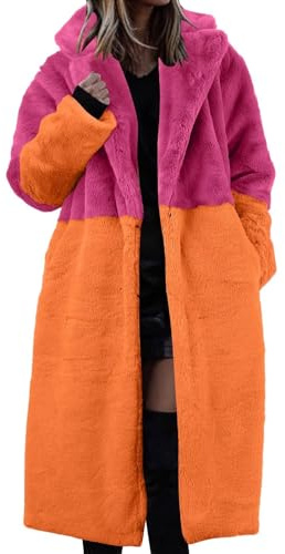 Générique Veste Polaire Femme Long Hiver Chaude Manteau Teddy Chic avec Poches Blouson Sherpa Doux Grandes Tailles Cardigan Polaire Décontracté Anorak Épais Outwear Anti-Vent Rose vif L
