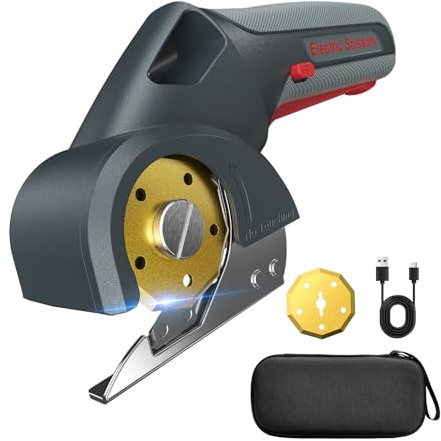 Giosuan 2025 Upgrade 4V Cordless Cutting Tool, Cardboard Cutter with 2 Titanium Blades, 2000mAh Battery, Electric Chop Saw for Fabric, Cardboard, Leather, Carpet - Ash Grey