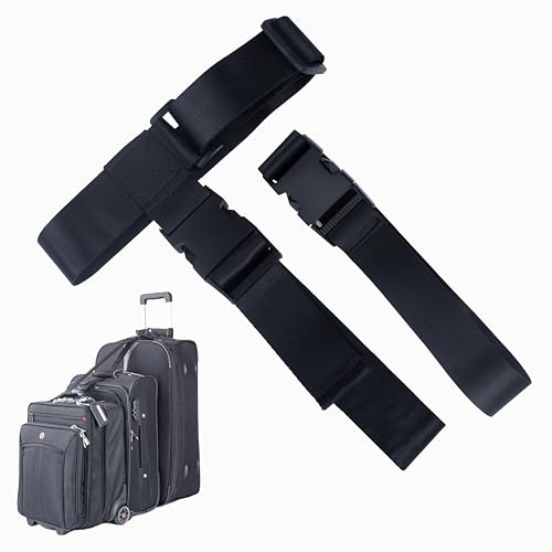 STATUS T-Type Luggage Strap for Suitcases, Adjustable Suitcase Straps with Quick Release Buckle, Connects Upto 3 Cases, Connector Belt for all Types of Luggages, Black, 2 Pcs (STTYPELUGSTRAP6)