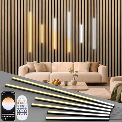 LED Pannelli Fonoassorbenti, 6 Pezzi 2700K-6500K Bianco Caldo a Freddo, Striscia LED Dimmerabile Compatibile Alexa, Autoadesiva con Controllo APP e Telecomando per Pannelli Acustici (40*2+60*2+90*2cm)
