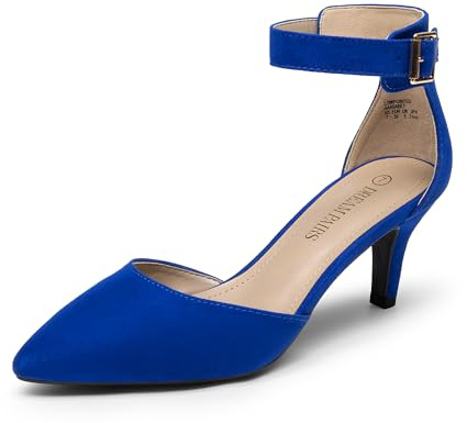 DREAM PAIRS Womens Court Shoes Pointed Toe Low Kitten Heel Ladies Pumps Ankle Strap Dress Sandals,Size 8,Royal/Blue,LOWPOINTED