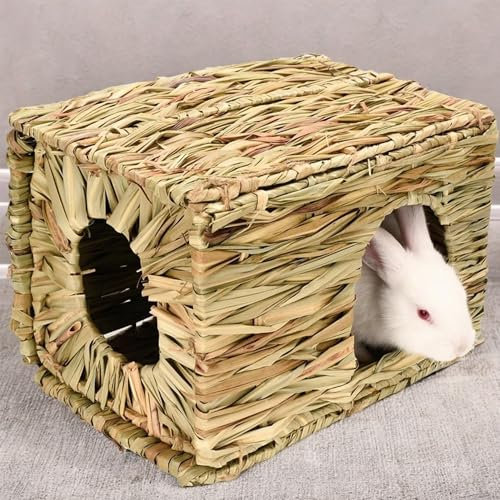 MINGZE Faltendes Strohhaus, Kaninchengrashaus, für Kaninchen-Meerschweinchen Chinchilla Frettchen, Multi-Utility, essbar, ungiftig, Kauspielzeug für kleine Tiere