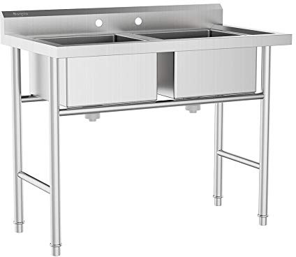 Bonnlo Commercial 304 Stainless Steel Sink 2 Compartment Free Standing Utility Sink for Garage, Restaurant, Kitchen, Laundry Room, Outdoor, 35.8 W x 21.3 D x 40 H