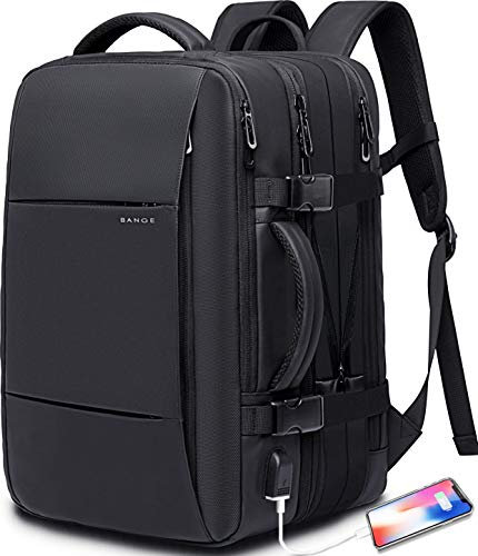 BANGE Weekender Carry-on Backpack,45L Expandable Travel Backpacks for Airplanes,Convertible Backpack Briefcase for Traveling,Water Resistant 17.3” Laptop Backpack for Men & Women
