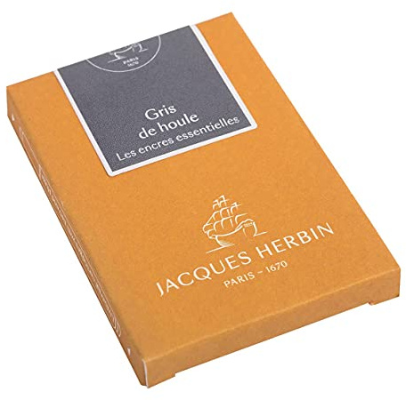 J.Herbin 11008JT - Packung mit 7 großen Tintenpatronen Essentielles, internationale Größe 1,35ml, ideal für Füllfederhalter und Tintenroller, Grau, 1 Pack