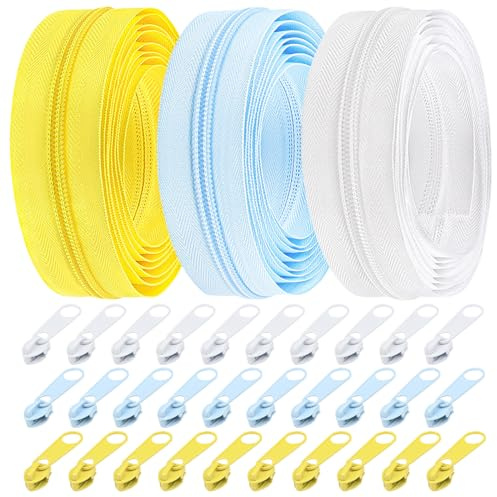 DOITEM 5 mm Zippers 15 m Nylon Endless Zip Set with Slider and Zip for Sewing and Crafts, 3 Colors, Multicolor