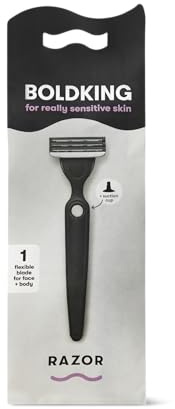 BOLDKING RAZOR FOR MEN | blade for really sensitive skin | flexible with 3-layer razor blades | safety for beard, head, shoulders, back, intimate shaving | wet razor with suction cup holder