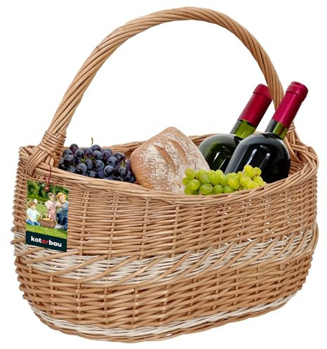 KOTARBAU® Weidenkorb Picknickkorb geflochten 450 x 280 mm Korb aus Weide Braun groß Einkaufskorb geflochten Weidenkörbe Korb mit Henkel Einkaufskörbe aus Weide Weidenkorb Pilzkorb