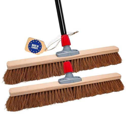 Novaliv 2X Kokosbesen 60 cm mit Stiel Kokosborsten Besen Naturborsten Ideal als Werkstattbesen mit Stiel Hallenbesen Industriebesen Hausbesen Kehrbesen Malerbesen Haarbesen Terassenbesen Besen weich