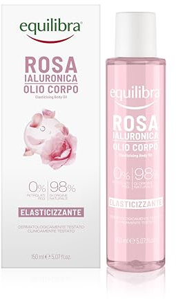 Equilibra, Olio Corpo, Azione Elasticizzante, Aiuta a Prevenire le Smagliature, 150ml, Non Unge, Estratto Rosa Damascena, Acido Ialuronico Basso Peso, Olio di Rosa Mosqueta, Meadowfoam Oil, Vitamina E