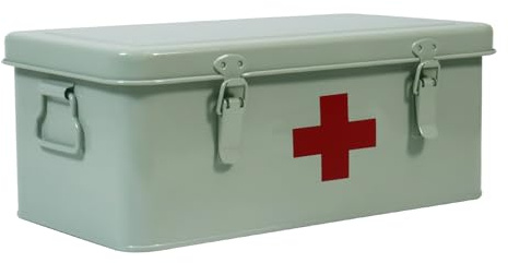 Xbopetda First Aid Medicine Box, First Aid Kit Supplies Bin, Metal Medicine Storage Tin, First Aid Empty Box with Safety Lock for Home Emergency Tool Set-Green
